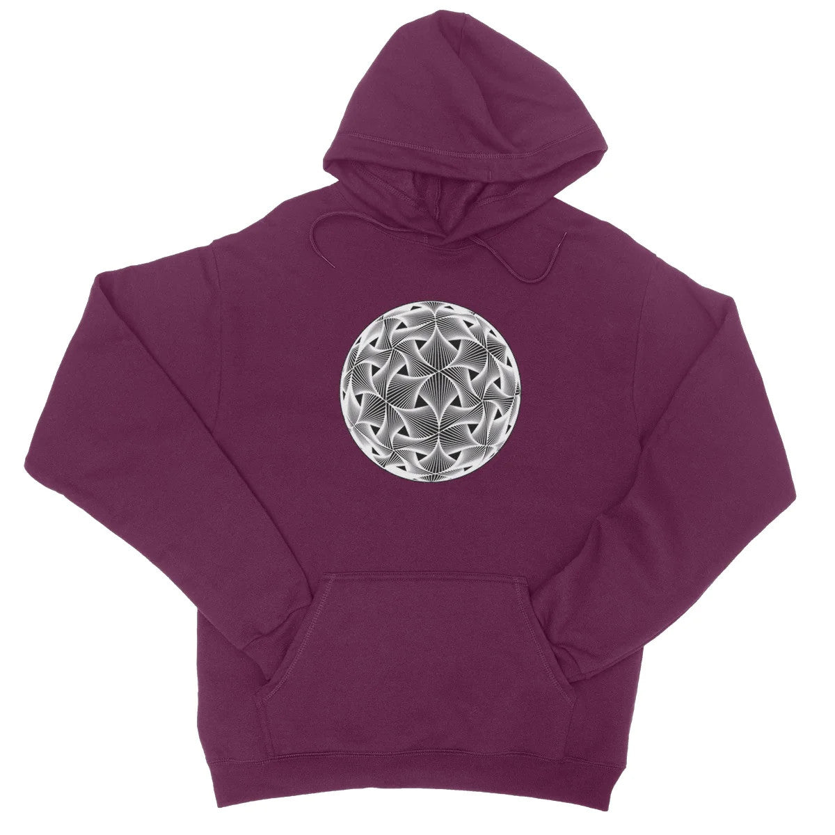 A burgundy hoodie with a spherical white mesh having icosahedral symmetry