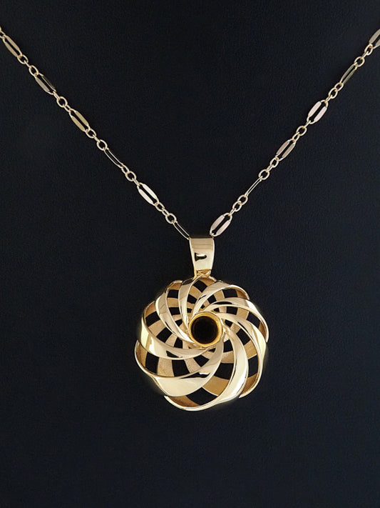 A 25mm gold-plated brass cyclide pendant on a 14K gold filled loop chain.